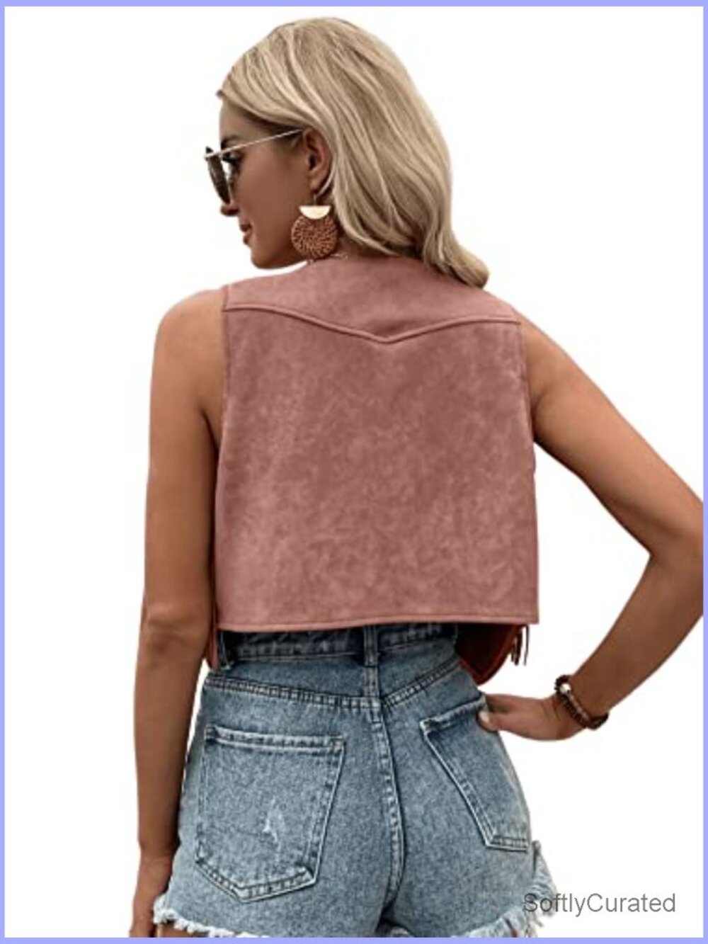 Suede Fringe Trim Sleeveless Crop Vest Jacket Button Front Coat - Picture 2 of 7